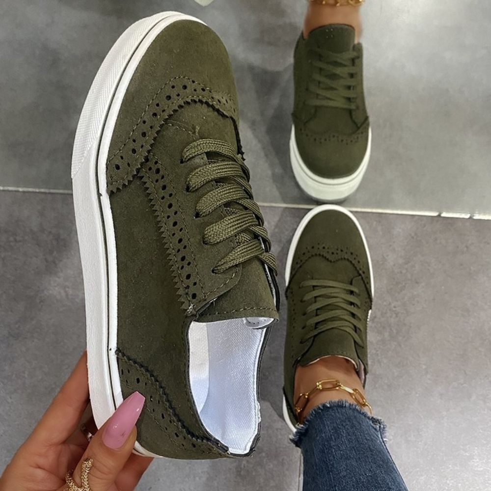 Olive Green Lace-Up Sneakers